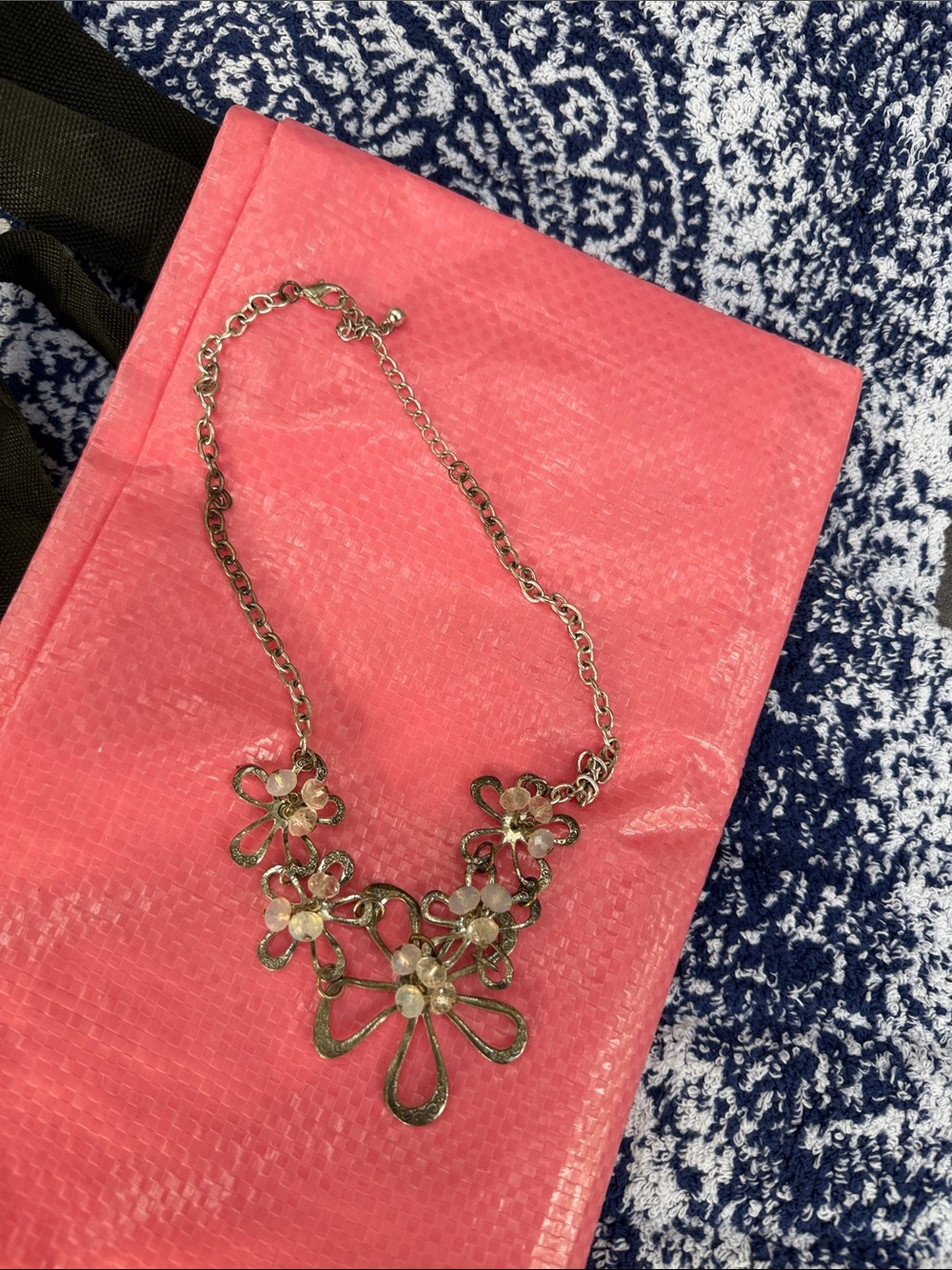 Source Unknown like Silver Floral  dirty Necklace with Clear Stones